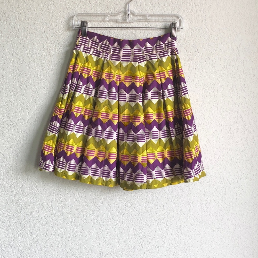 Francis + Benedict Vibrant Printed Pleated Cotton Skirt African XS